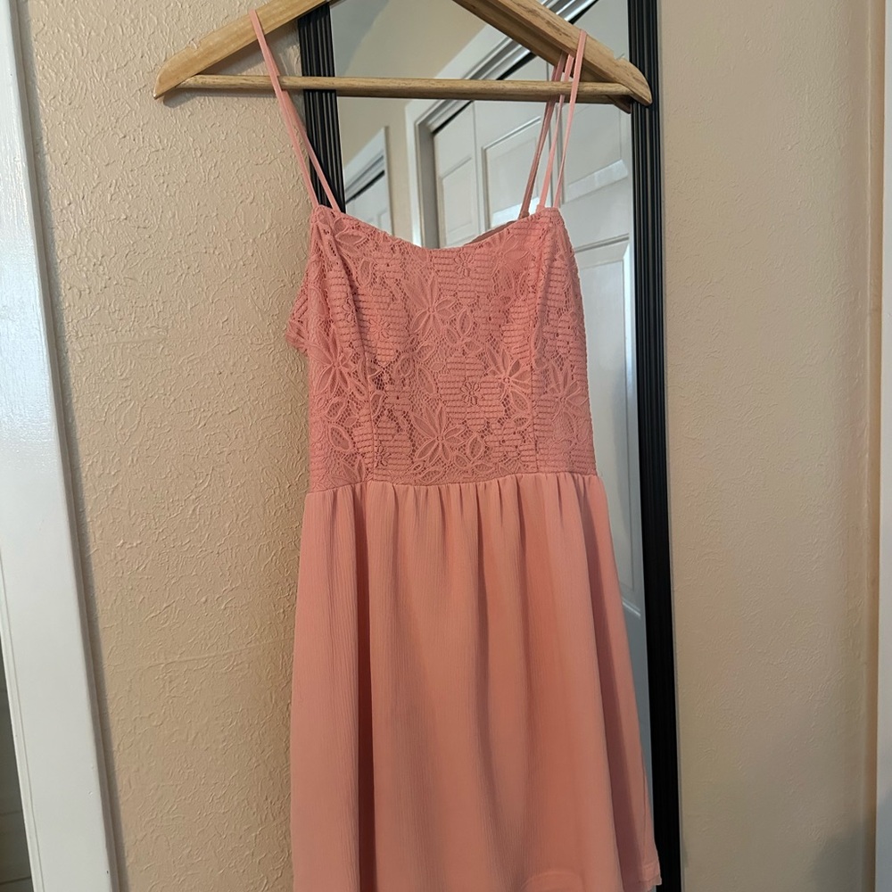 Pink Lace Spaghetti Strap Dress